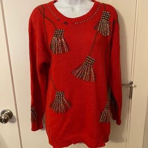 Vintage Red Jewelled Sweater Crew Neck
